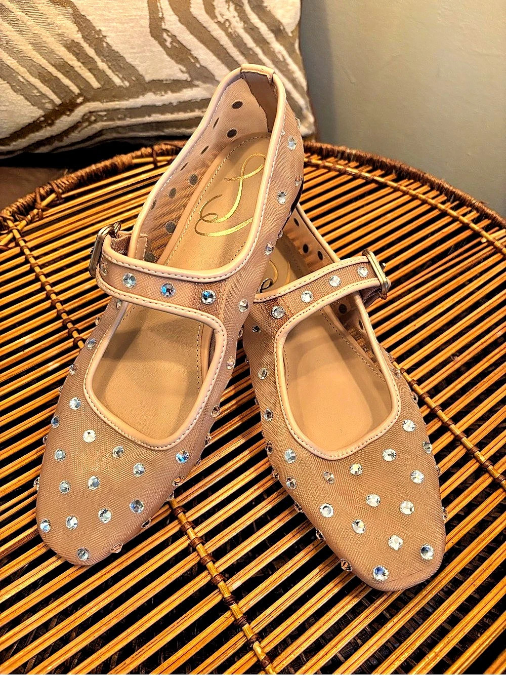 New Sam Edelman Embellished Mary Jane Flats Nude US 6